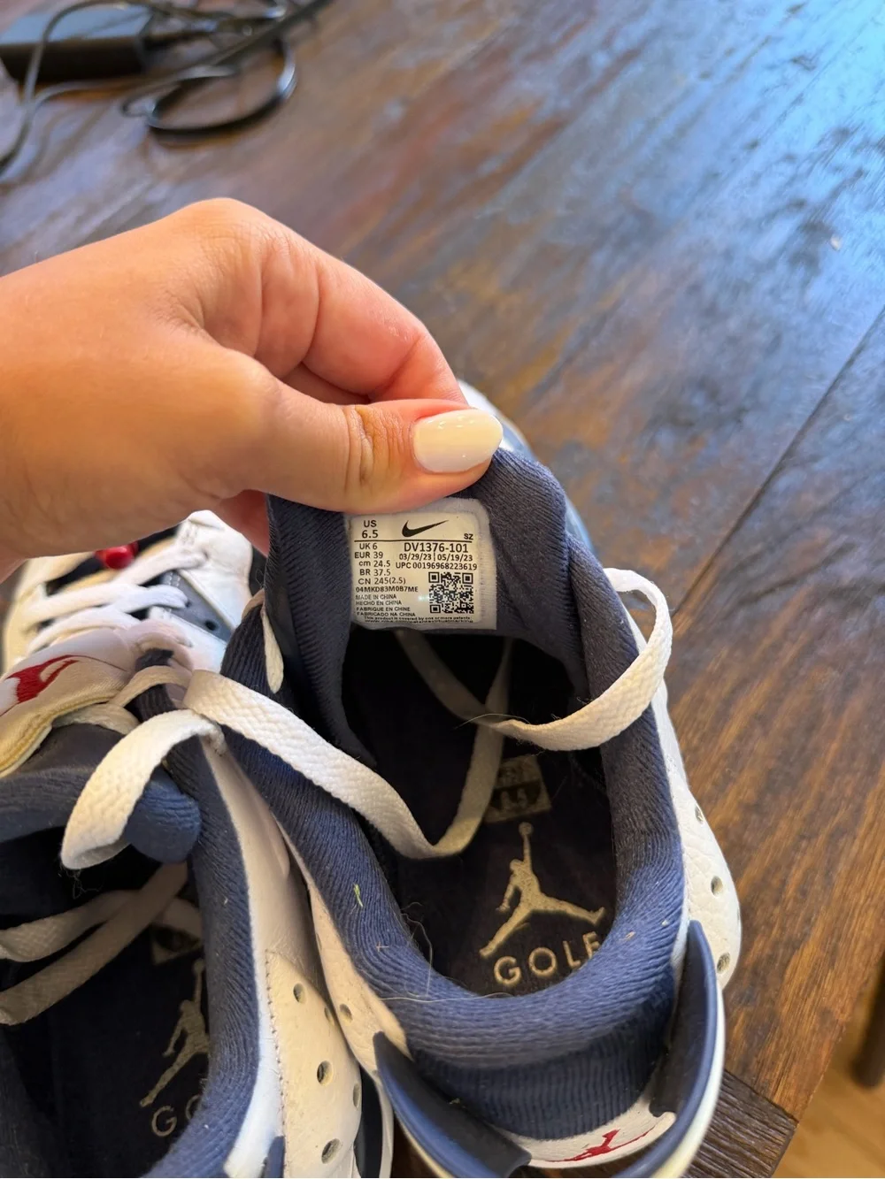 Jordan Golf Shoes in White, Navy & Red Accents